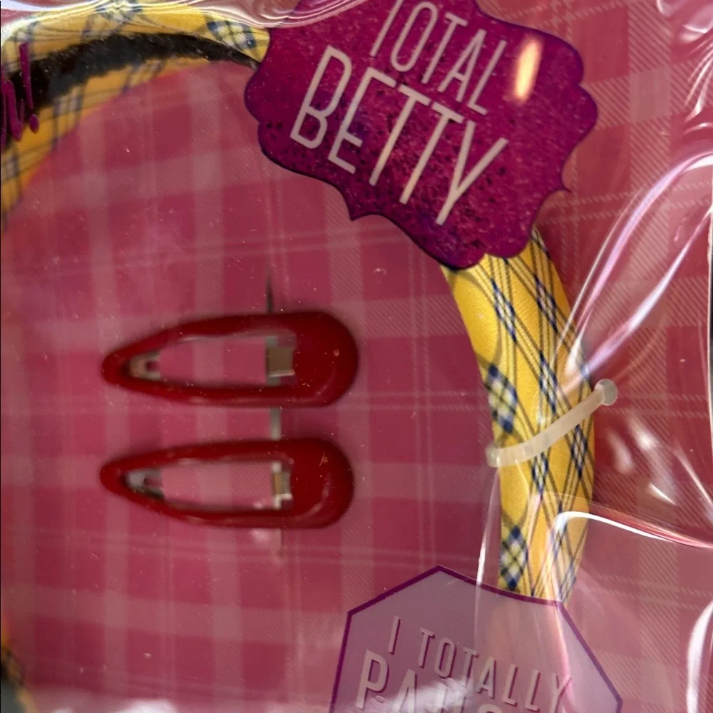Betty Boop Yellow and Black Braided Headband with Red Hair Clips